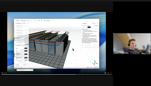 Generative design demo: a data center concept model generated from a prompt inside a Revit-connected tool